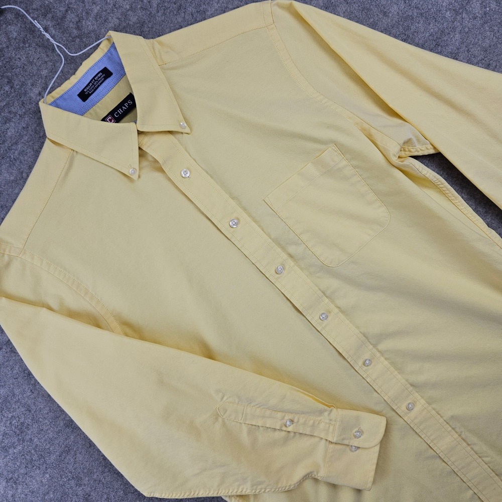 Chaps Oxford Shirt Mens Medium Yellow Long Sleeve Regular Fit Button Down Preppy